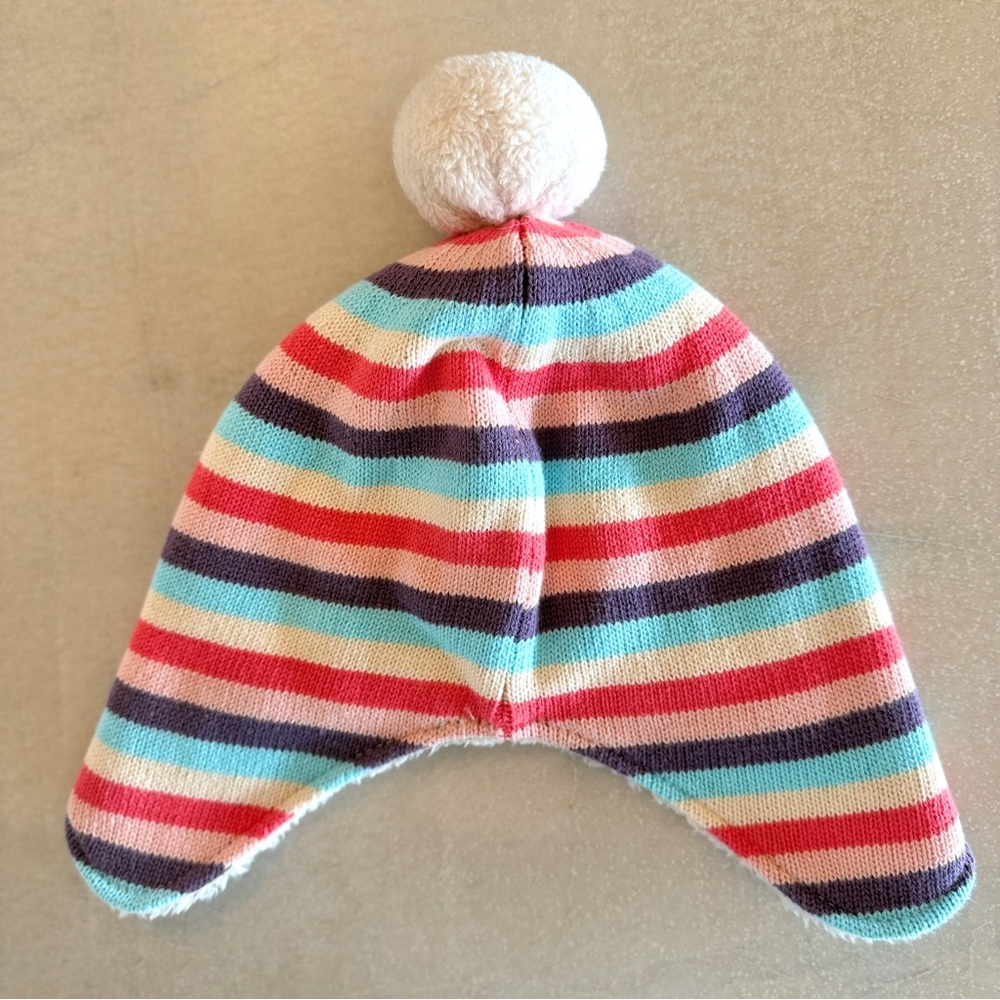 Hanna Andersson Striped Sherpa Lined Pom Beanie Pink Blue Girls Size S - Picture 3 of 5